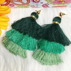 NEW! Boho Earrings Tassel Fringe Dangles Green